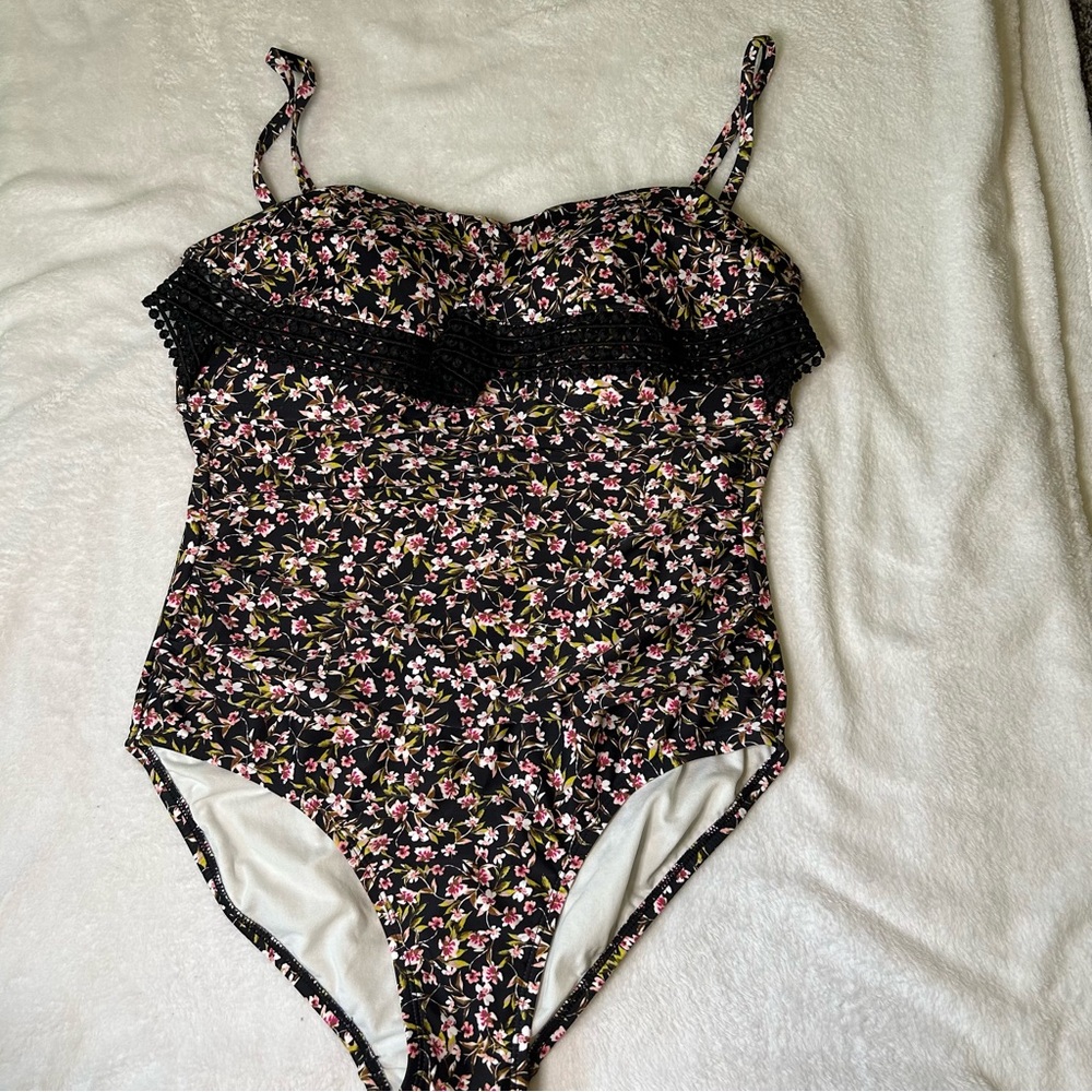 Kona Sol Black Floral Kids One Piece Swimsuit